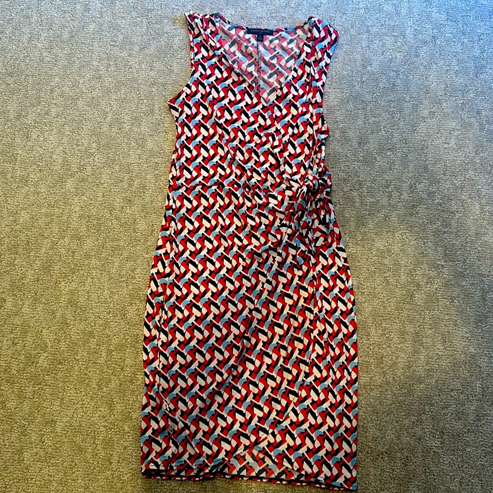Banana republic stretch, sleeveless V-neck faux wrap dress EUC